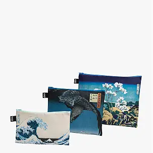 Set di tre pochette in tessuto ispirate a opere d'arte