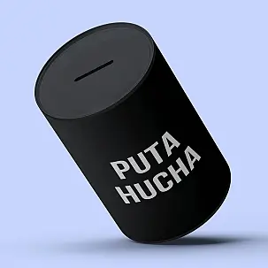 Salvadanaio originale con messaggio Puta hucha hucha