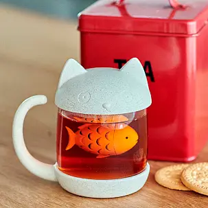 Tazza da tè a forma di gattino con infusore a forma di pesce