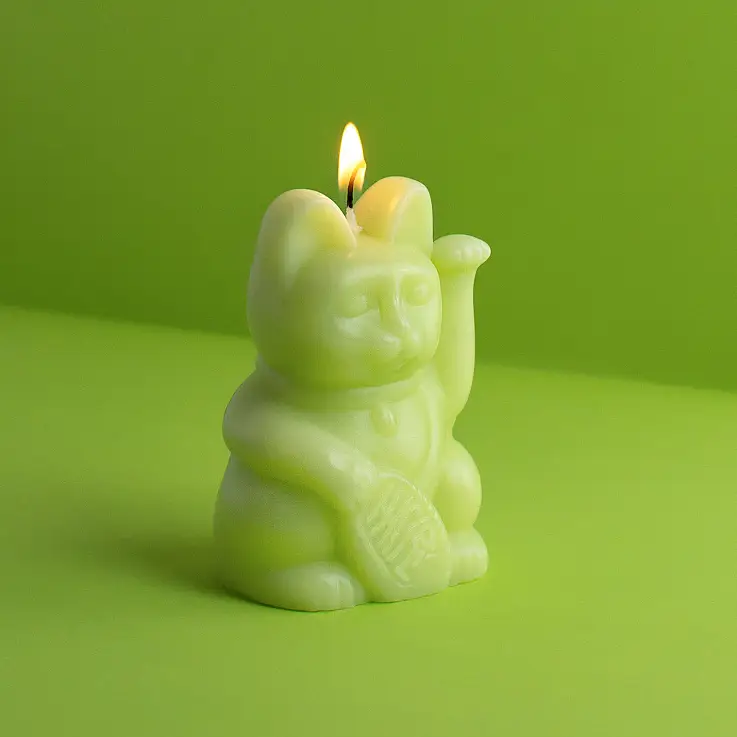 Il tradizionale maneki neko trasformato in candela